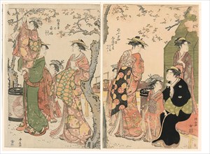 Courtesans and Their Child Attendants under Blossoming Cherry Trees, 1785, Torii Kiyonaga,