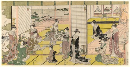 A Woman’s Poetry Party, c. 1793, Chobunsai Eishi, Japanese, 1756-1829, Japan, Color woodblock