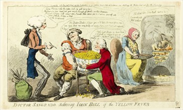 Dr. Sangrado Relieving John Bull of Yellow Fever, published February 25, 1795, Isaac Cruikshank