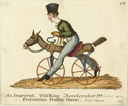 Pedestrian Hobby Horse, n.d., J. Lewis Marks, English, 1769-c. 1832, England, Hand-colored etching