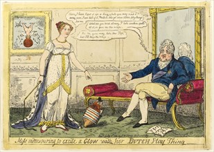 Miss Endeavouring to Excite a Glow with Her Dutch Play Thing, published July 1, 1814, Isaac R.