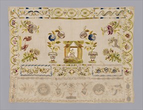 Sampler, 19th century, France, Linen, plain weave, embroidered, 85.7 × 64.1 cm (33 3/4 × 25 1/4 in