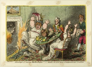Advantages of Wearing Muslin Dresses!, published February 15, 1802, James Gillray (English,