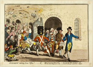 Integrity Retiring from Office, published February 24, 1801, James Gillray (English, 1756-1815),