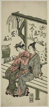 Lovers on a Veranda, c. 1760, Torii Kiyohiro, Japanese, active c. 1737-76, Japan, Color woodblock