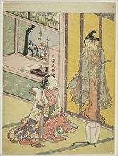 Young Man and Woman Talking through a Bamboo Blind, c. 1768, Attributed to Suzuki Harunobu ?? ??,