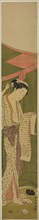Woman Standing beside a Mosquito Net Reading a Letter, c. 1768/69, Suzuki Harunobu ?? ??, Japanese,