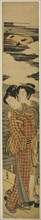 Couple Standing on a Pier Embracing on a Moonlit Night, c. 1774, Isoda Koryusai, Japanese,