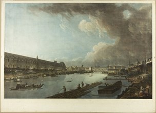 View of the Tuileries, the Louvre and the Pont Neuf, 1789, Charles-Melchior Descourtis (French,