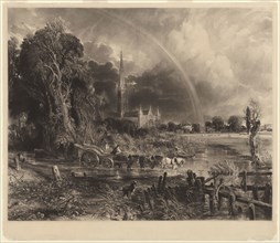 Salisbury Cathedral from the Meadows: the Rainbow, 1834, David Lucas (English, 1802-1881), after