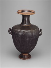 Hydria (Water Jar), 350/330 BC, Greek, Campania, Italy, Puglia, terracotta, black-glaze technique,