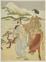 Pausing to admire Mt. Fuji (parody of Ariwara no Narihira’s journey to the east), c. 1768/69,
