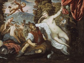 Venus and Mars with Cupid and the Three Graces in a Landscape, 1590/95, Domenico Tintoretto,