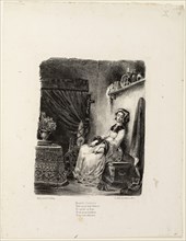 Marguerite at the Spinning Wheel, 1828, Eugène Delacroix, French, 1798-1863, France, Lithograph in