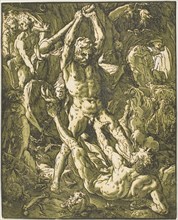 Hercules Killing Cacus, 1588, Hendrick Goltzius, Dutch, 1558-1617, Netherlands, Chiaroscuro woodcut