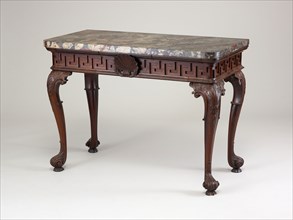 Side Table, c. 1745, England, Mahogany table with marble top, 75.6 × 102.2 × 51.4 cm (29 3/4 × 40