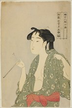 Woman Exhaling Smoke from a Pipe, from the series Ten Classes of Women’s Physiognomy (Fujo ninso
