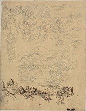 Sketches of Biblical Scenes, Town by Lake, Mountain Village, Warrior, n.d., Rodolphe Bresdin,