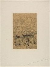 City in the Mountains, n.d., Rodolphe Bresdin, French, 1825-1885, France, Pen and black ink, on tan