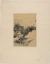 Old Houses and Fishing Boats, n.d., Rodolphe Bresdin, French, 1825-1885, France, Pen and black ink,
