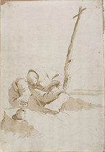 Two Monks Contemplating a Skull, c. 1730–35, Giambattista Tiepolo, Italian, 1696-1770, Italy, Brush