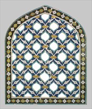 Window Grille, c. 15th century, Iran, Iran, Fritware tiles with polychrome glazes, cut and