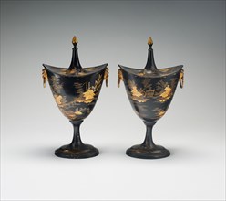 Pair of Chestnut Urns, 1790/1800, Usk or Pontypool, Wales, Wales, Pewter, lacquered and gilded, 33