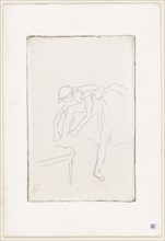 Dancer Putting on Her Shoe, c. 1888, Edgar Degas, French, 1834-1917, France, Etching on ivory wove