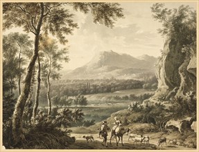 Italianate Landscape with Traveling Peasants in Foreground, 1700/99, After Frederick de Moucheron,