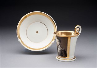 Cup and Saucer, 18th century, Germany, Hard-paste porcelain, monochrome black, and gilding, Cup: H.