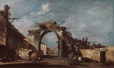 Ruined Archway, 1775/93, Francesco Guardi, Italian, 1712-1793, Italy, Oil on canvas, 11 5/8 x 19