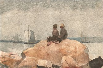 Two Boys Watching Schooners, 1880, Winslow Homer, American, 1836-1910, United States, Watercolor,