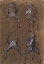 Four Studies of a Jockey, 1866, Edgar Degas, French, 1834-1917, France, Brush with black ink, oil