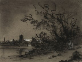 Moonlight Scene, 19th century, Unknown artist, French or English, 19th century, France, Charcoal on