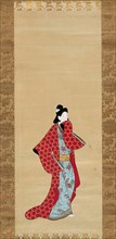 Courtesan, 1750/75, Japanese, 17th century, Japan, Hanging scroll, ink and color on paper, 77.2 x