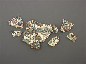 Plate (fragment), Late 12th/early 13th century, Iran, Saveh, Fritware sherd decorated with minai