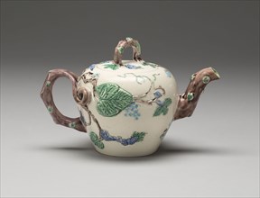 Teapot, 1750/55, England, Staffordshire, Staffordshire, Salt-glazed stoneware with polychrome lead