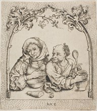Old Man and Woman at a Window, c. 1480, Master bxg, German, active ca. 1470–90, Germany, Engraving