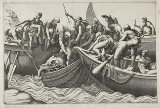 Fishermen Catching a Sea Monster, 1560/70, Adamo Scultori (Italian, c. 1530-1587), after Giulio