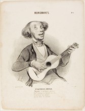 The Amateur Guitarist. Defying everyone’s yawns, As he sings his puny verse, He would sing a