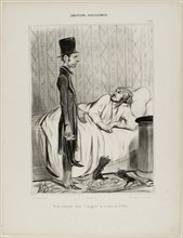 Early morning visit of a creditor concerning the boots, plate 4 from Émotions Parisiennes, 1839,