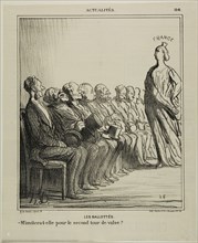 Run-Off Elections., Will she invite me for a second waltz?, plate 114 from Actualités, 1869, Honoré
