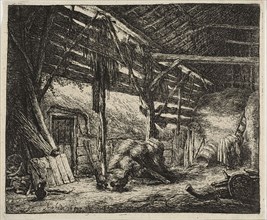 The Barn, 1647, Adriaen van Ostade, Dutch, 1610-1685, Holland, Etching in black on buff laid paper,
