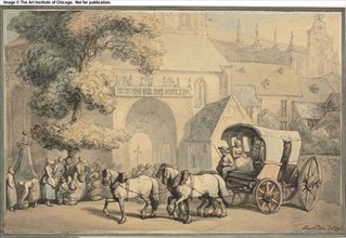 Postcart Monks and Women Near Church Door, 1791, Thomas Rowlandson, English, 1756-1827, England,