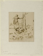 A Girl Minding Geese, 1855–56, Jean François Millet, French, 1814-1875, France, Drypoint in brown