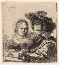 Self-Portrait with Saskia, 1636, Rembrandt van Rijn, Dutch, 1606-1669, Holland, Etching on ivory