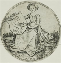 Shield with a Swan, Held by a Seated Lady, n.d., Martin Schongauer, German, c. 1450-1491, Germany,