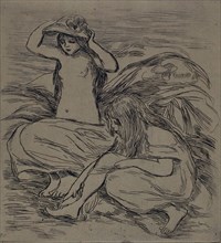 Two Women Bathing, c. 1895, Pierre Auguste Renoir, French, 1841-1919, France, Etching on tan wove