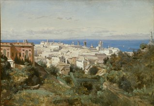View of Genoa, 1834, Jean-Baptiste-Camille Corot, French, 1796-1875, France, Oil on paper mounted
