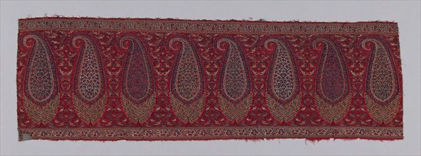 Shawl Border Fragment, c. 1820, India, India, Wool, double interlocking 2:2 'S' twill tapestry